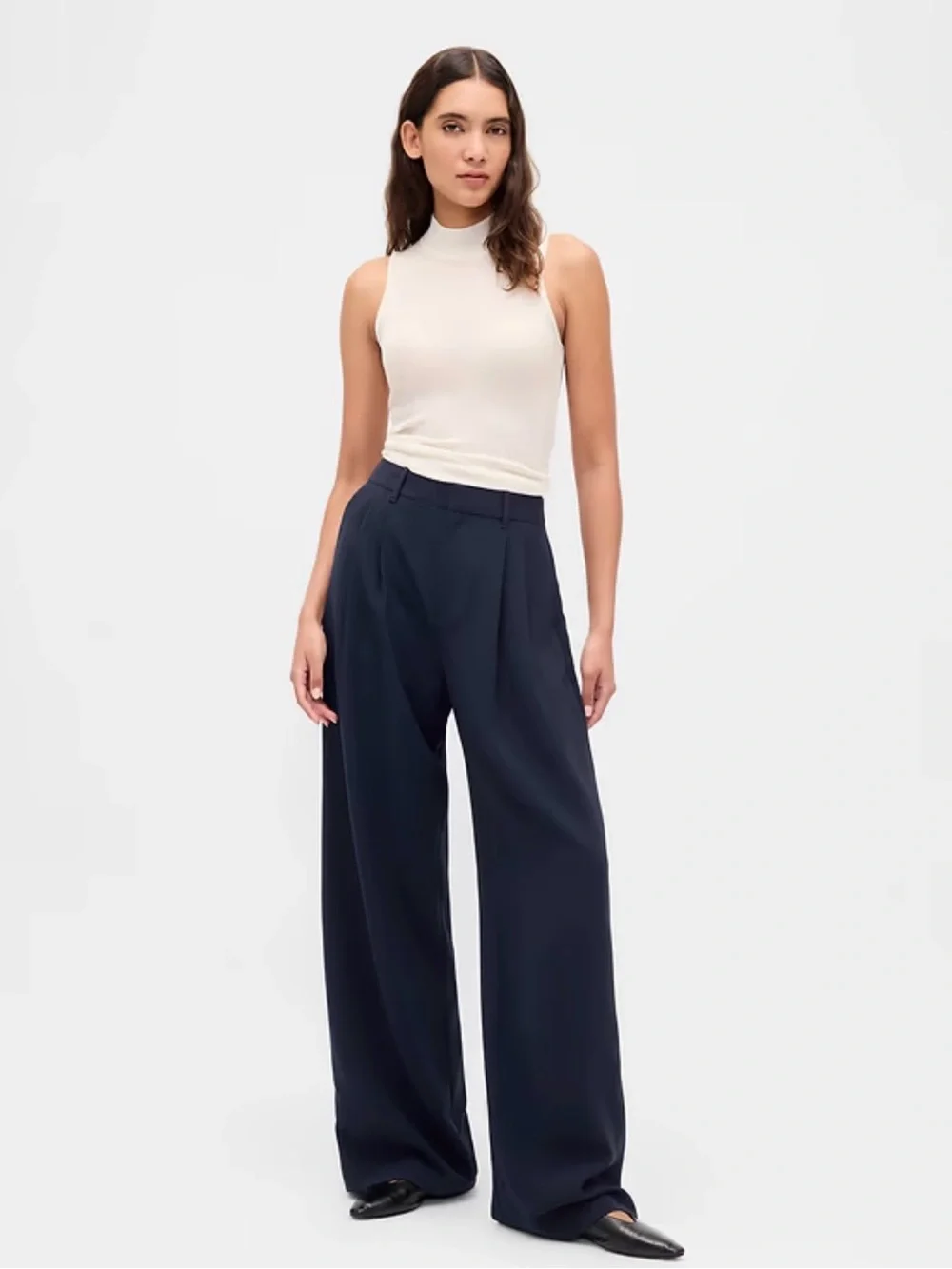GAP Easy Trouser Women’s Size 4 Navy Wide Leg Pleated Dress Pants Workwear - Picture 1 of 10